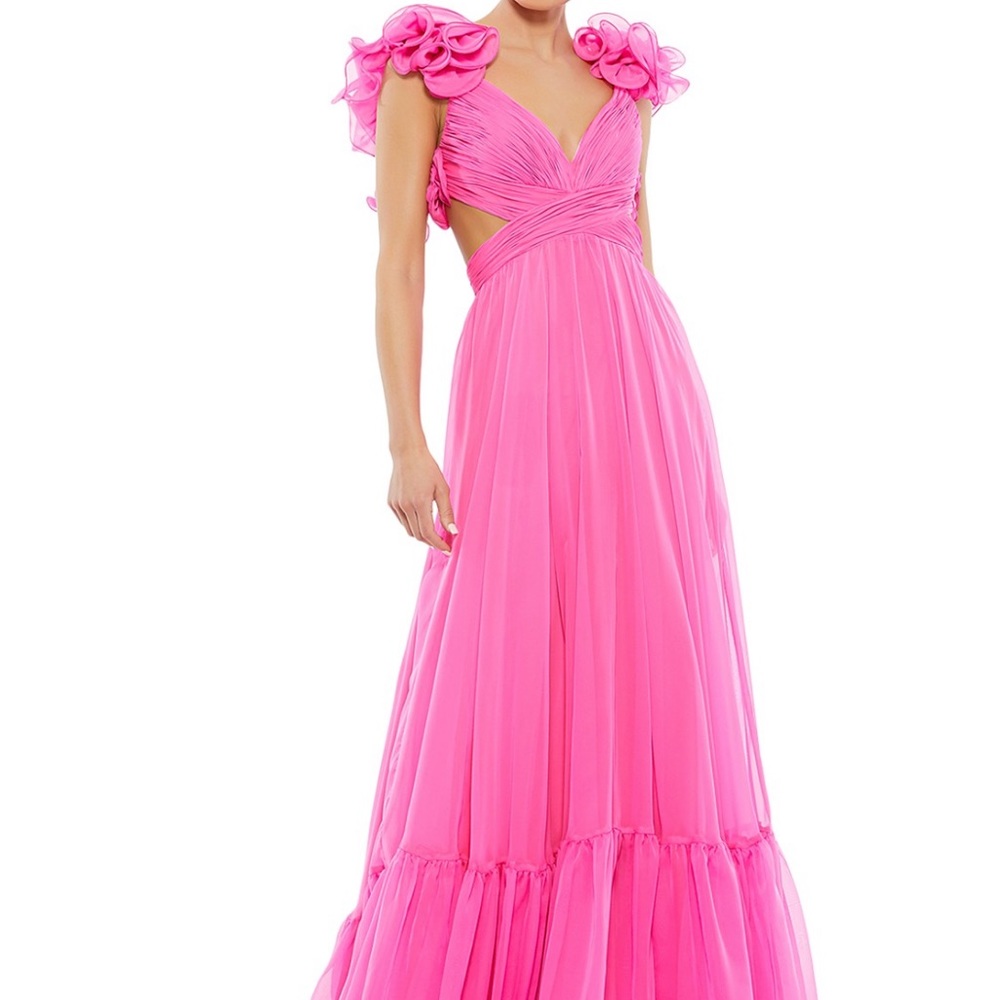 Mac Duggal RUFFLE SHOULDER LACE UP GOWN